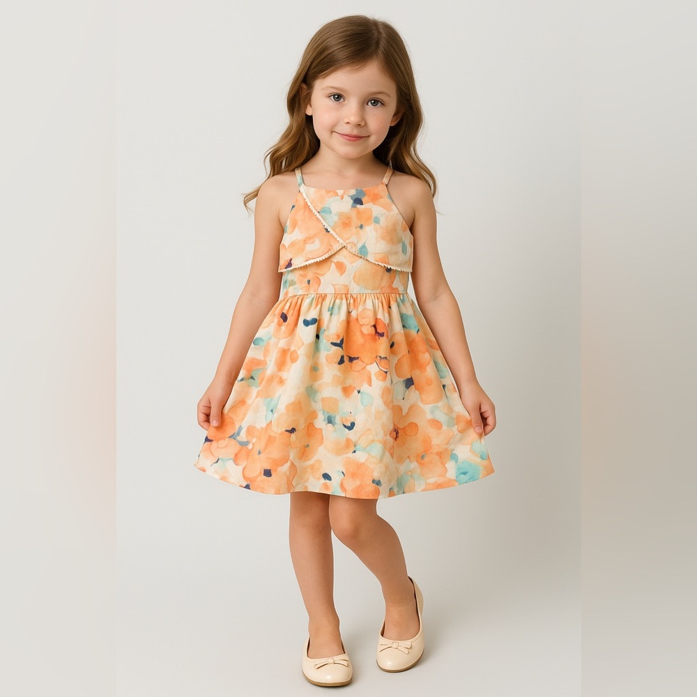 Janie and Jack Watercolor Peach Floral Dress